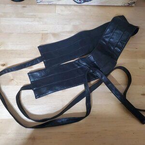VTG Lapis Size M Black Wide Faux Leather Belt Corset with Lace-Up Wrap Style